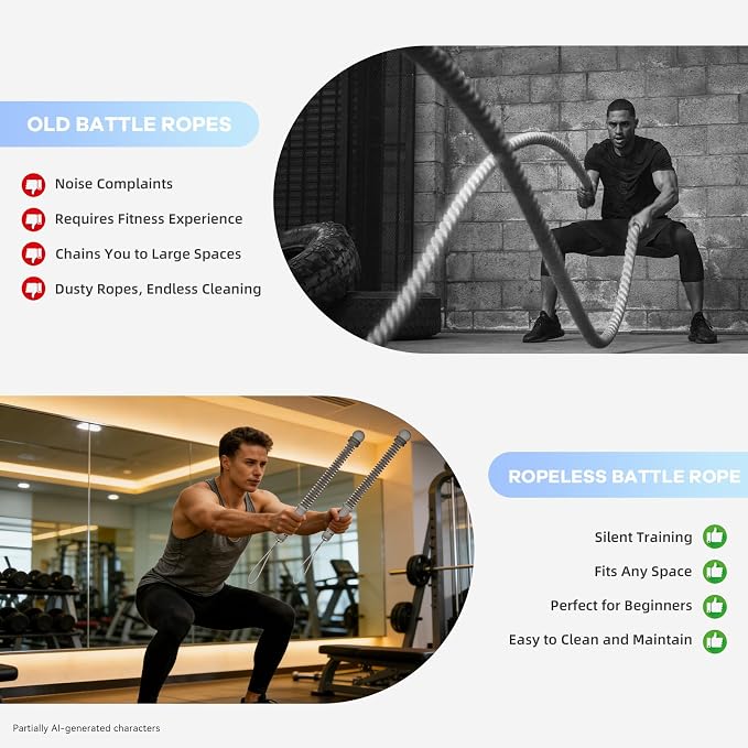 Cordless Battle Ropes with Adjustable Resistance Springs