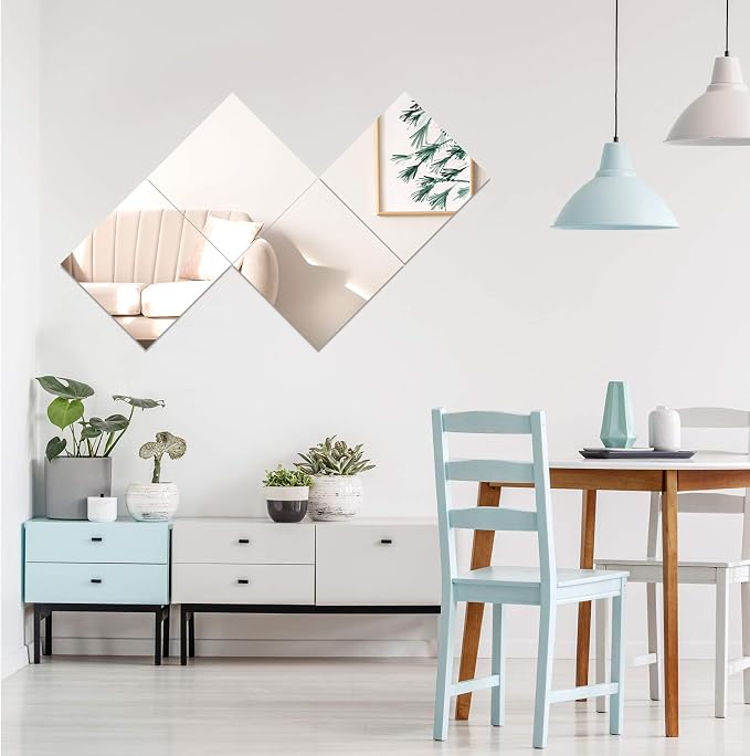 EVENLIVE® Full Length Mirror Tiles, Frameless Glass Wall Mirror 12 Inch x 4 Pieces, Body Mirror, Long Mirror, Gym Mirrors for Home Gym, for Door, Closet, Room, Easy to Install