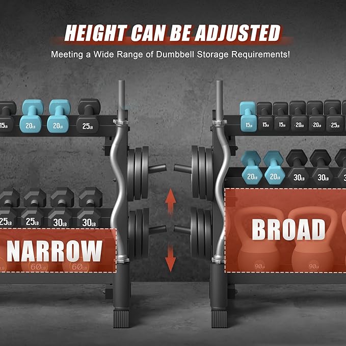 Jusgym Dumbbell Rack Stand Only, 3 Tier Adjustable Height & Angle 1200LBS | 48" Wide H-Shaped Stable Frame & Space-Saving Design, Heavy Duty Weight Rack for Home Gym, Fits Dumbbells Kettlebells, Plates
