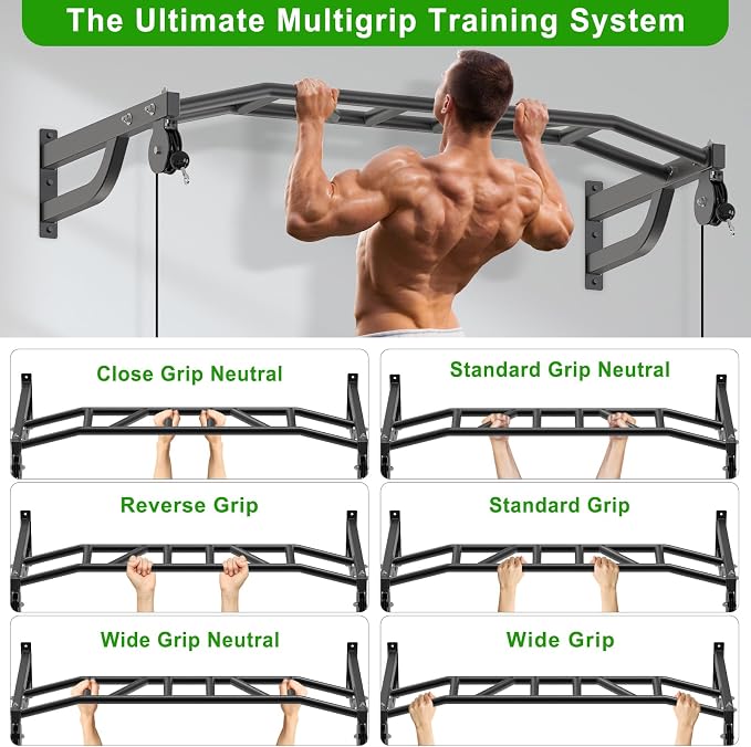 SELEWARE 48'' Heavy Duty Wall Mount Pull Up Bar with Cable Pulley System | Multi-function Chin up Bar with Cable Pulleys LAT Pulldown Attachments Heavy Bag Hanger for Home/Garage Gym Strength Training