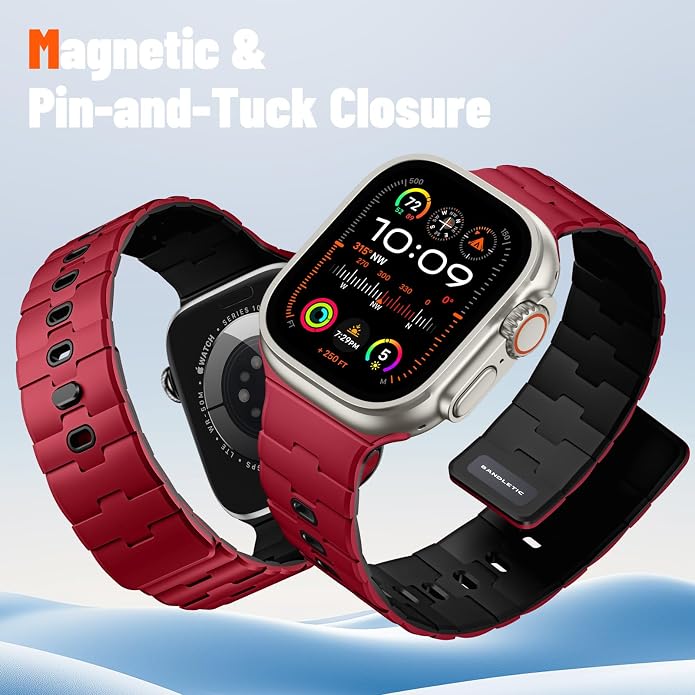 Bandletic Magnetic Silicone Watchband Compatible with All Apple Watch | Strong Magnet Sport Strap for iWatch Ultra 49mm Series 11-1 SE 46mm 45mm 44mm 42mm 41mm 40mm 38mm, Ideal for Men Women