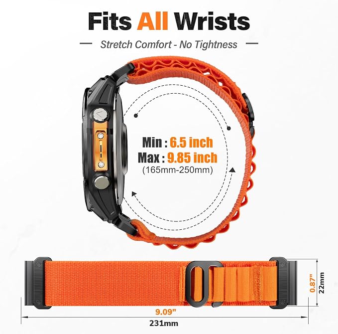 Alpine Loop Nylon Watch Band Compatible with Garmin Fenix 5/6/7/8 47mm, Quickfit 22mm Rugged Watch Bands for Garmin Epix Gen 2/Fenix 8 Pro 47mm/7 Pro/6 Pro/5 Plus/Forerunner 935/S62