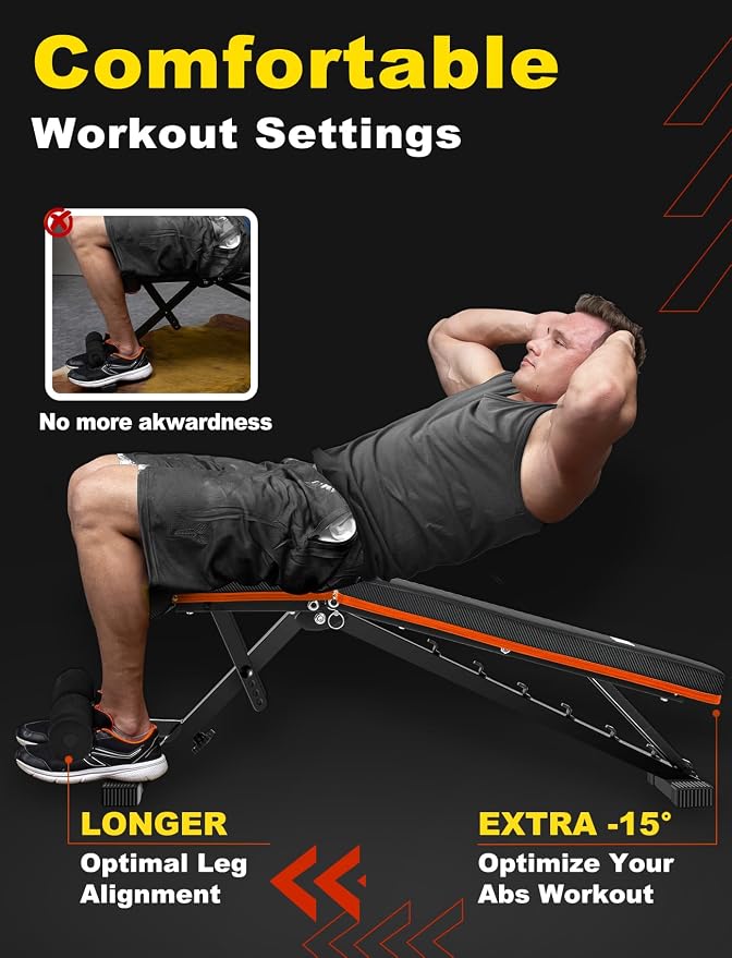 LINODI Adjustable Weight Bench for Home Gym & Full Body Workout | Foldable Incline Decline Flat Workout Bench for Full Body Strength Training, Dumbbell Press & Ab Exercises