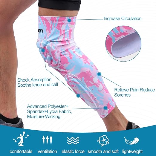 Padded Knee Calf Pads Compression Leg Sleeve Thigh Protector Gear Shin Brace for Football Basketball Volleyball Soccer Baseball for Adult (1 Pair)