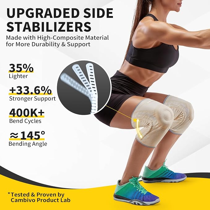 CAMBIVO Knee Brace for Men & Women, 2-Pack Compression Sleeve with Gel Pad | Patella Gel Pad with Side Stabilizers for Knee Pain Relief. Ideal for Running, Weightlifting & Arthritis, Workout, Daily Use