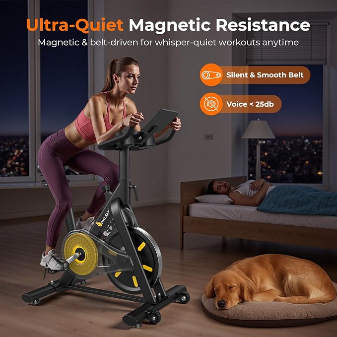 OWLSKY Exercise Bike with APP,Magnetic Resistance Bike, 300 lbs Capacity Quiet Stationary Bike for Home Gym, Cardio Bike Workout, Adjustable Seat & Tablet Holder