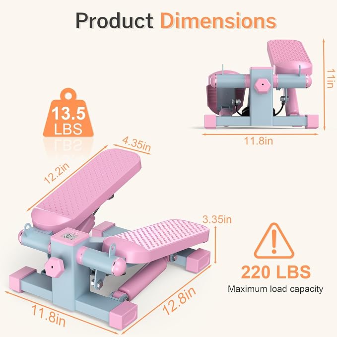 Mini Steppers for Exercise At-Home, Step Fitness Machines with Resistance Bands and LCD Monitor, Mini Stair Stepper with 220 LBS Loading Capacity for Daily Workout