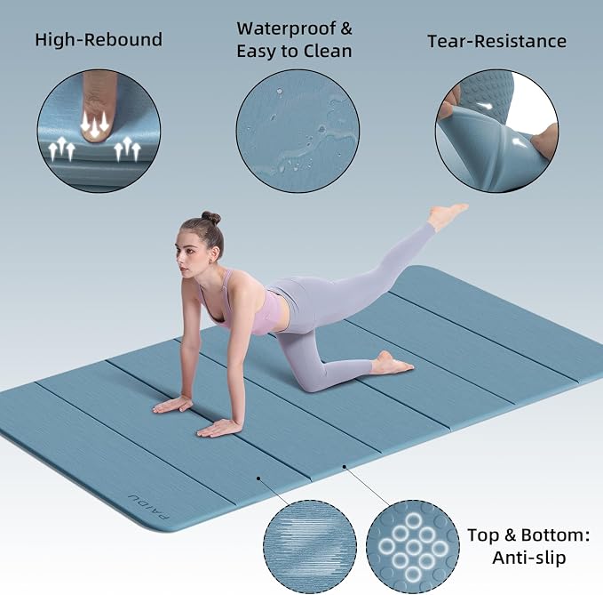 PAIDU Foldable Yoga Mat (10MM) 75‘’x40‘“ Quick Fold，Easy Storage | TPE Non-Slip Design, Ea Extra Long/Wide for Indoor Yoga, Pilates and Outdoor Travel Workouts