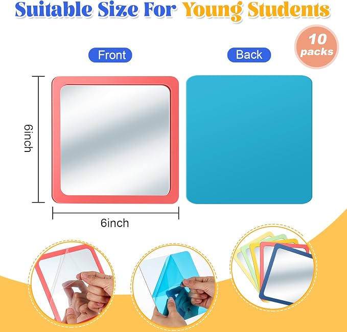 10 Pcs Small Mirrors for Craft 6 x 6 Mirror for Kid,Hippie Colors | Shatterproof Mirrors in Bulk for Kids for Baby School Classroom Craft Chick Bird Brooders Grow out Pens