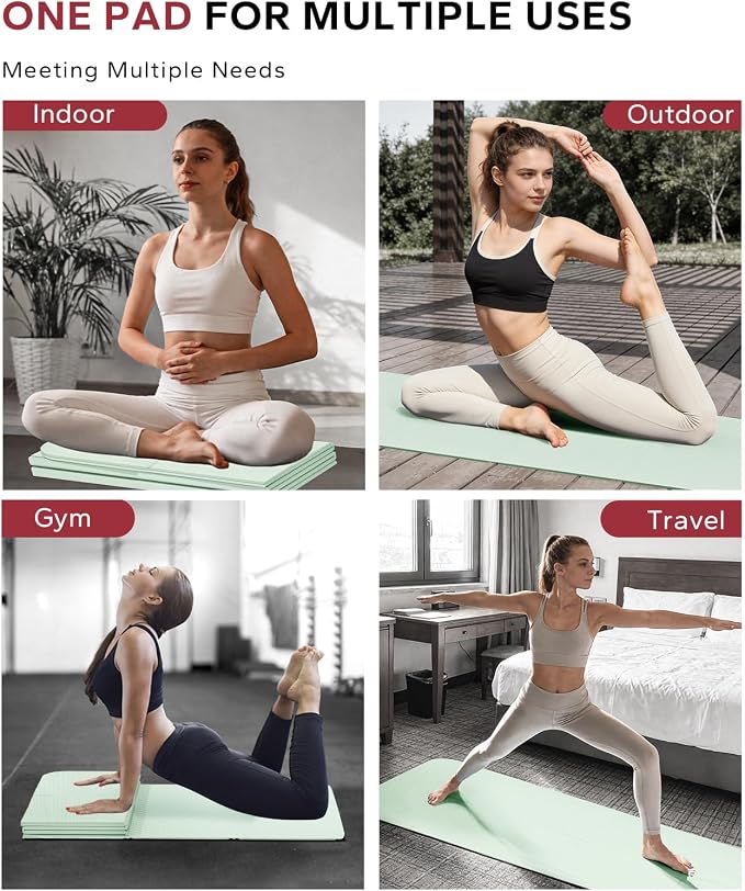 HAPBEAR Foldable Yoga Mat - 72"x24"x0.24" (6mm), Non-Slip TPE Exercise Mat | Ideal for Home Workout, Yoga, Pilates, Stretching & Travel, Durable & Eco-Friendly, Includes Carry Bag