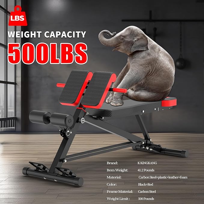 K KINGKANG Weight Bench,Load 1000LBS Roman Chair for Home Gym | Multi-Function Adjustment(10+7+4+4),for Bench Press/Sit-up/Back,Carbon Steel Frame with 2 Rear Wheels