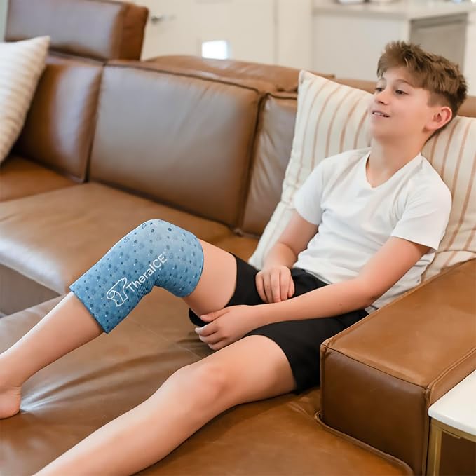 TheraICE Junior Knee Ice Pack Wrap, Cold Compression Sleeve for Injuries | Flexible Gel Ice Pack, Cooling Knee Sleeve, Comfortable Junior Fit, ACL MCL Relief