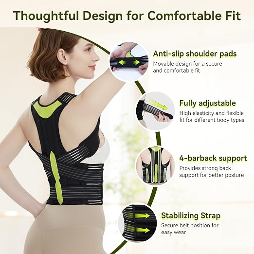 Posture Corrector for Women & Men, Breathable Full Back Brace Support for Hunchback, Adjustable Invisible Shoulder Straightener for Upper & Lower Back Pain Relief, Daily Wear for Office & Home