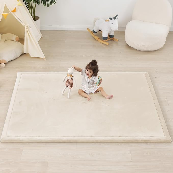 1.5" Thick Baby Play Mat for Floor Tummy Time, 50"x 50" Pro Soft Baby Activity Playmats Playroom, Easy Care with Non-Slip Safe for Infant Toddler Kids Crawling(Beige)