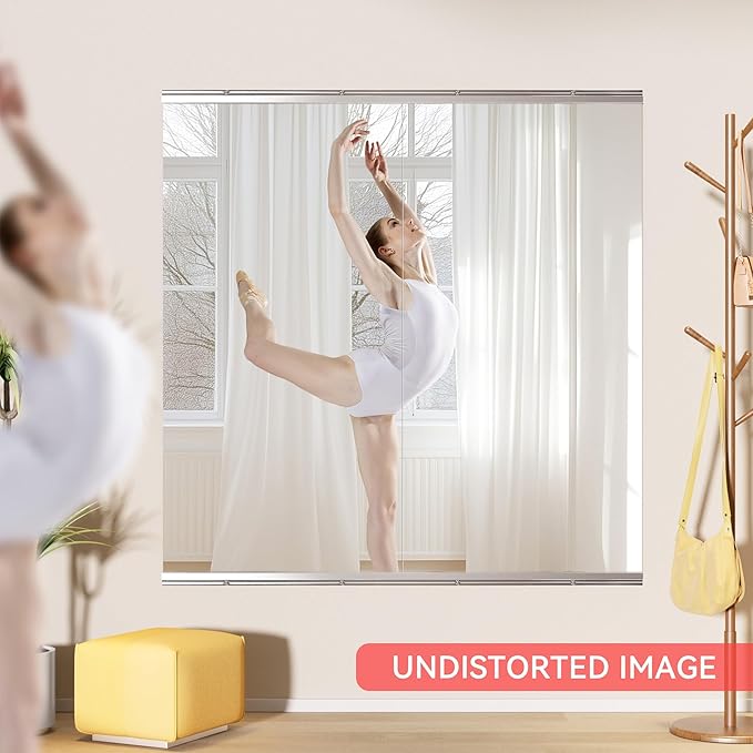 48" x24” 2 Pack Home Gym Mirrors, Large HD Frameless Tempered Glass, Full Body Wall Mount Mirrors for Home Gym, Yoga, Dance Studio, Workout, Silver Clamp Rail