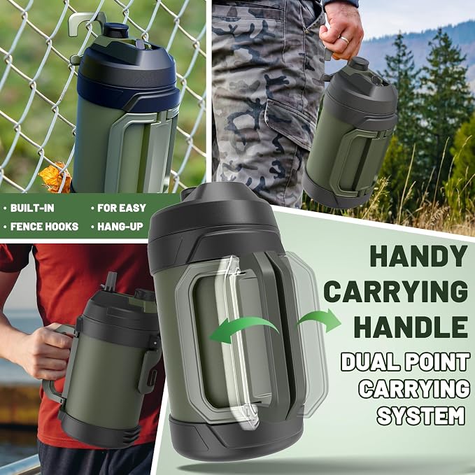 Hydraful Gallon Water Bottle, 128 oz Large Insulated Stainless Steel Sports Water Jug, Large Triple Wall Vacuum Insulation Water Bottle-Keeps Cold up to 48 Hrs-Sweat Proof, for Gym, Hiking & Camping