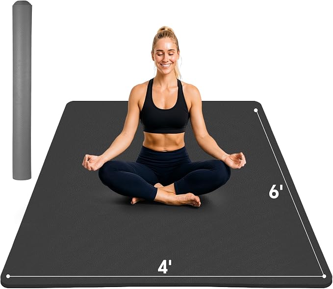 Stepwaver Extra Large Yoga Mat 6'x4'(1/3" & 1/4" Thick), Non-Slip, Ultra Durable, Wide Workout Mat, Wide Exercise Mats for Home Workouts, Yoga, Pilates, Stretching (Barefoot Exercise)