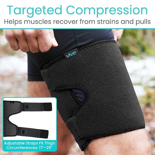 Vive Thigh & Hamstring Compression Sleeve Brace for Men & Women (2 Pack) | Pain Relief Support Wrap for Sciatica, Hip Flexor, Groin, Leg, Upper Thigh - Quick Results & Sciatic Nerve Recovery (Black)