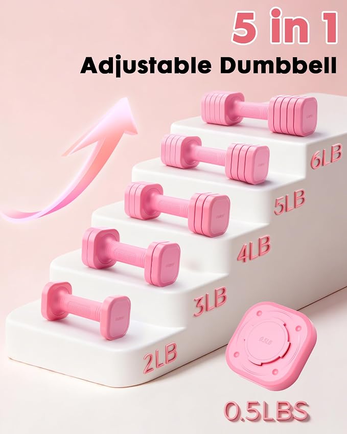Equipro Hand Weights for Women at Home 6 LBS Adjustable Dumbbell Set of 2, Fast Adjust Dumbbells with TPU Soft Rubber Handle for Home Gym Exercise Training