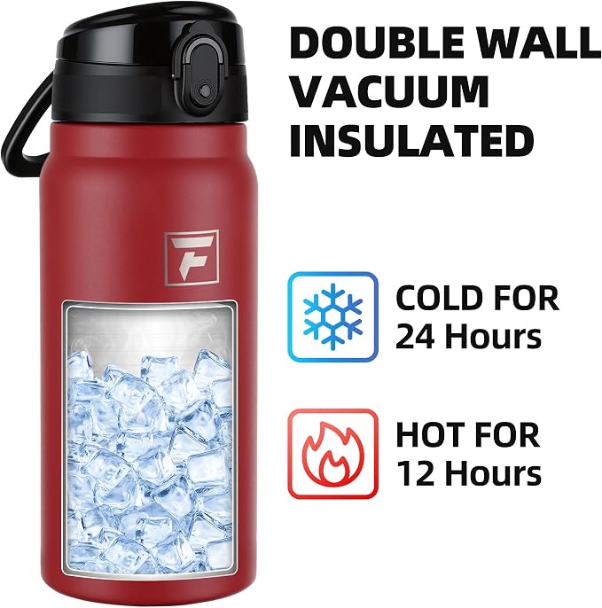 Fanhaw 20 Oz Insulated Stainless Steel Water Bottle with Chug Lid – Wide Mouth, Leak-Proof, BPA-Free – Ideal for Kids, Adults, Sports, Gym, and Outdoor Use (Red)