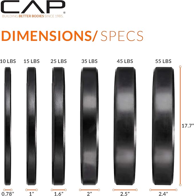 CAP 2-inch Olympic Bumper Plate Weight Set | 100-370 lbs | Multiple Colors | Storage Rack Optional