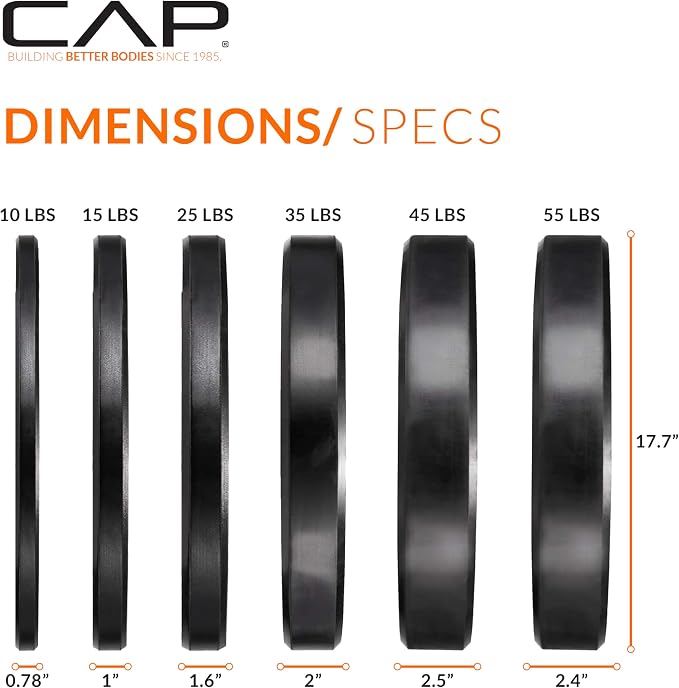 CAP 2-inch Olympic Bumper Plate Weight Set | 100-370 lbs | Multiple Colors | Storage Rack Optional