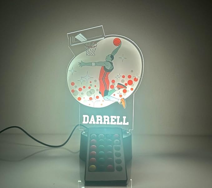MIRROR MANIA American Basketball Sports Fan Player Dunking Slam Dunk Shot Team Sports Themed Ball Lamp Night Light LED Personalized Free Name B-Ball Room Decor 16 Color Options, Made in America!