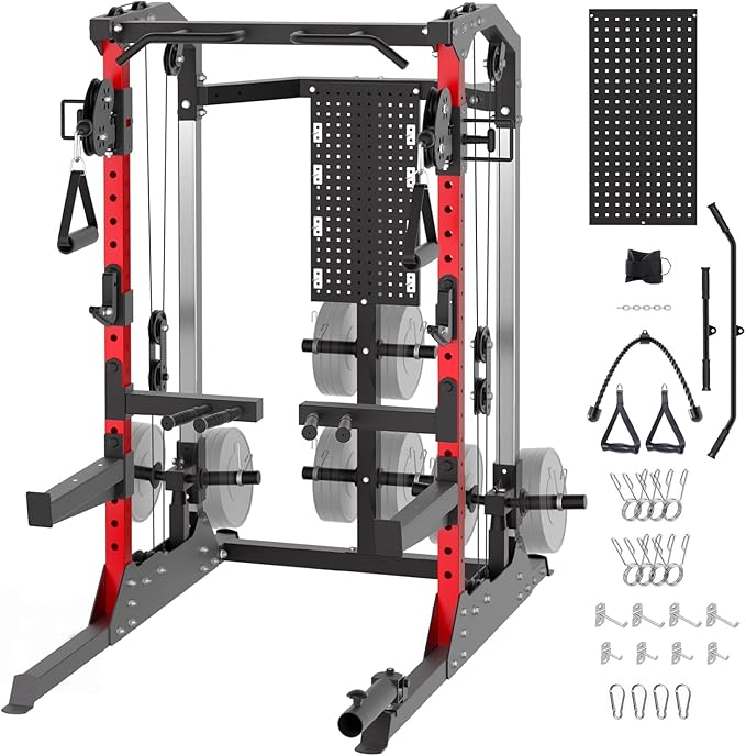 GarveeLife Power Cage, 2000LB Power Rack with Dual Independent Pulley System, Squat Rack with Adjustable Cable Crossover, Multi-Function Home Gym Workout Machine for Home