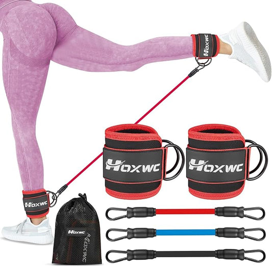 HOXWC Ankle Resistance Bands with Cuffs, Ankle Bands for Working Out, Ankle Resistance Band for Leg, Booty Workout Equipment for Kickbacks Hip Fitness Training, Exercise Bands for Butt Lift Women