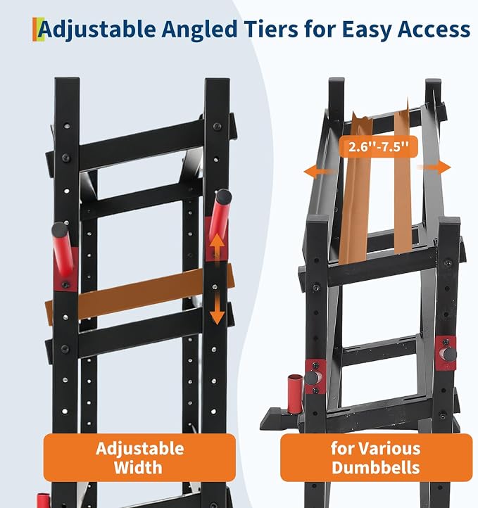 3-Tiers Dumbbell Rack, 1300LB Capacity Adjustable Weight Rack for Home Gym, H-Frame & Trapezoidal-Frame Weight Stand for Dumbells, Kettlebells, Barbells, Weight Plates
