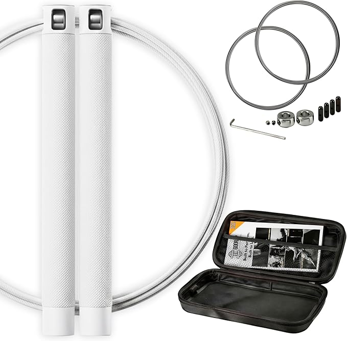 GODROP Jump Rope - Adjustable Speed Jump Rope - 2x Steel Coated Ropes, Carrying Case - Aluminum Anti Slip Handles with Double Ball Bearings for Double Unders, CrossFit, Boxing & Home Workout for Men & Women
