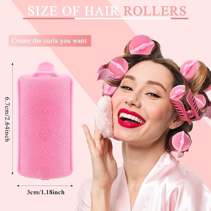 Geyoga 18 Pieces Pink Foam Hair Rollers Large Hair Curlers Sponge Rollers for Heatles to Sleep in a Curl for Women's Short and Long Hairs Styling (1.4 x 2.6 Inches)