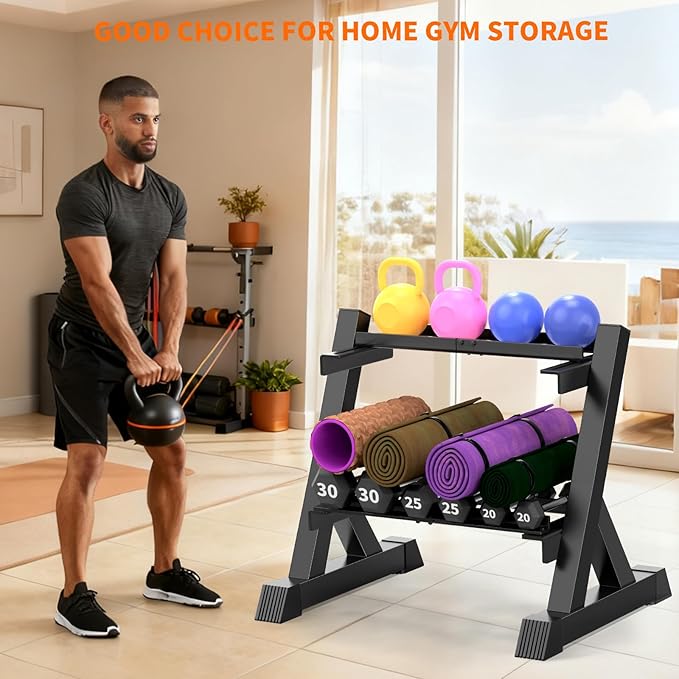 TomCare 6-Tier|5-Tier|4-Tier|2-Tier Dumbbell Rack Stand Only for Home Gym | Stable A-Frame, Fits 5–35 lb Dumbbells, Protective Padded Cradles, Adjustable Feet, Easy-Carry Handle (Stand Only)