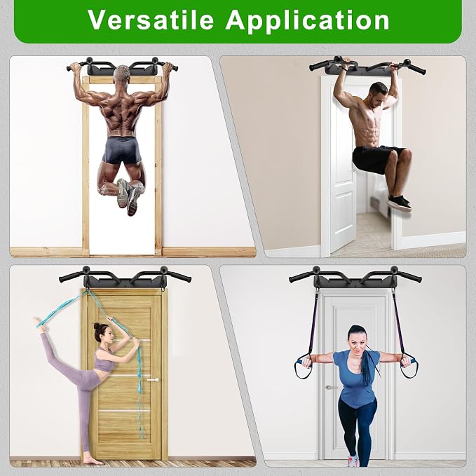 SELEWARE Heavy Duty Welded Pull Up Bar Wall/Joist/Ceiling Mount Chin Up Bar | Multifunctional Pull-up Bars w/Resistance Band Hooks for Home Gym Strength Training, Sturdy Steel Construction Support 500 lb