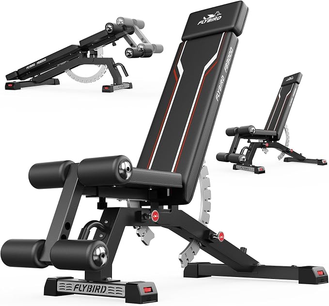 FLYBIRD Adjustable Weight Bench, Full Body Workout Bench for Home Garage Gym Strength Training, Incline Flat Decline for Sit Up Bench Press