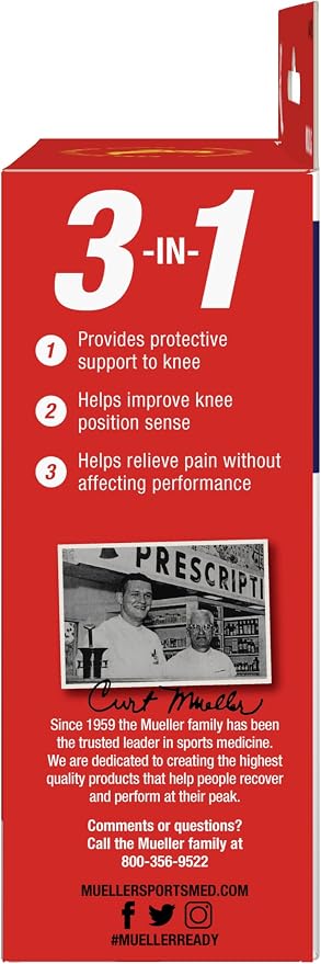 MUELLER Sports Medicine FIR 4-Way Stretch Compression Knee Support, Knee Pain Relief Support for Men & Women, Ideal for Arthritis, Sprains, Gray/Blue