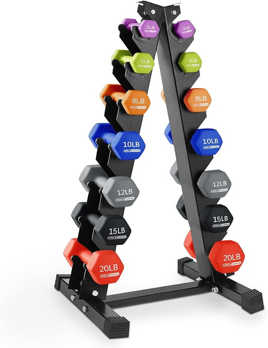 HolaHatha 1, 2 and 3 lb Neoprene Dumbbell Strength Training Weight Set with Rack