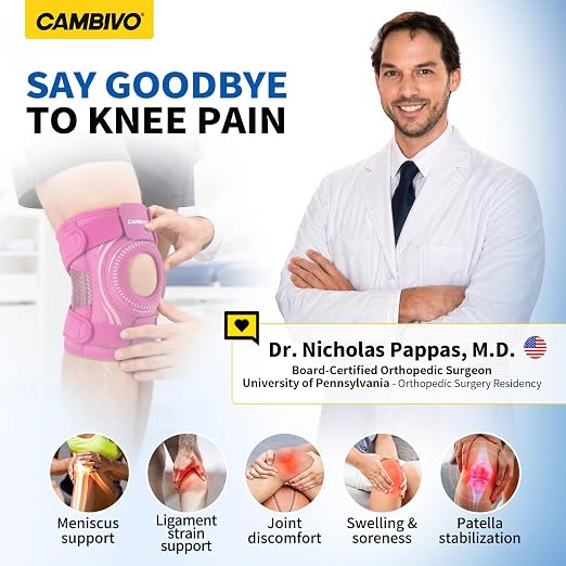 CAMBIVO Knee Brace with Stabilizers, Gel Pad & Open Patella for Men & Women | Open Patella Stabilizer for Arthritis, Meniscus & ACL MCL Relief. Adjustable Compression for Running & Sports Recovery