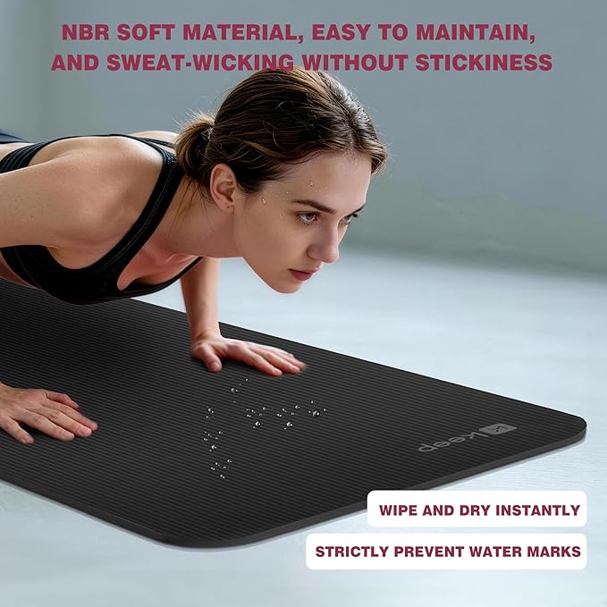 KEEP Extra Thick NBR Yoga Mat for Women & Men, 10mm Thick, 72”x24” Large Exercise Mat with Non-Slip Workout Mat for Yoga, Pilates, Stretching, Meditation – Wide & Cushioned Fitness Mat