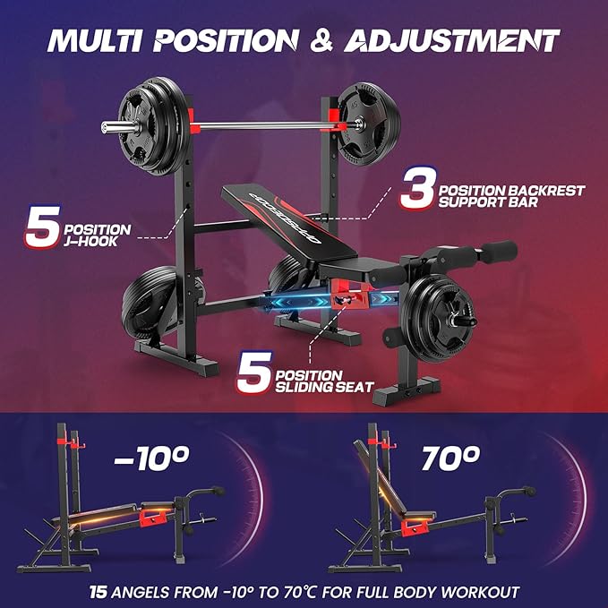 OPPSDECOR 900 LBS Weight Bench Set with Squat Rack, Adjustable Bench Press Set with Leg Extension and Leg Curl, Foldable Flat/Incline/Decline Workout Bench for Home Gym