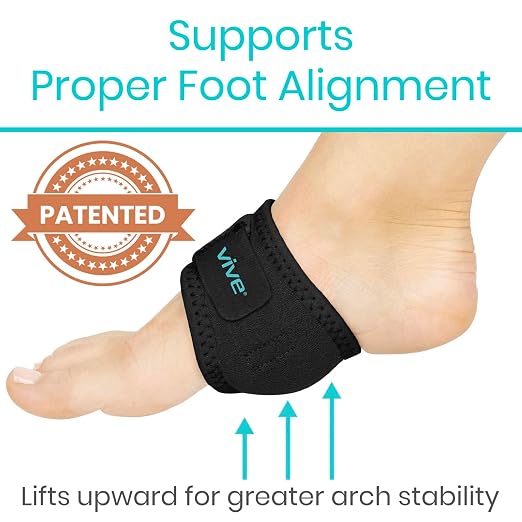 Vive Foot Arch Support Brace (Pair) - Wrap Corrector for Flat Feet, Plantar | Fasciitis, Pain Relief, Fallen Arches - Compression Sleeve Strap, Gel Bands Inserts for Women & Men - Wear Under Socks