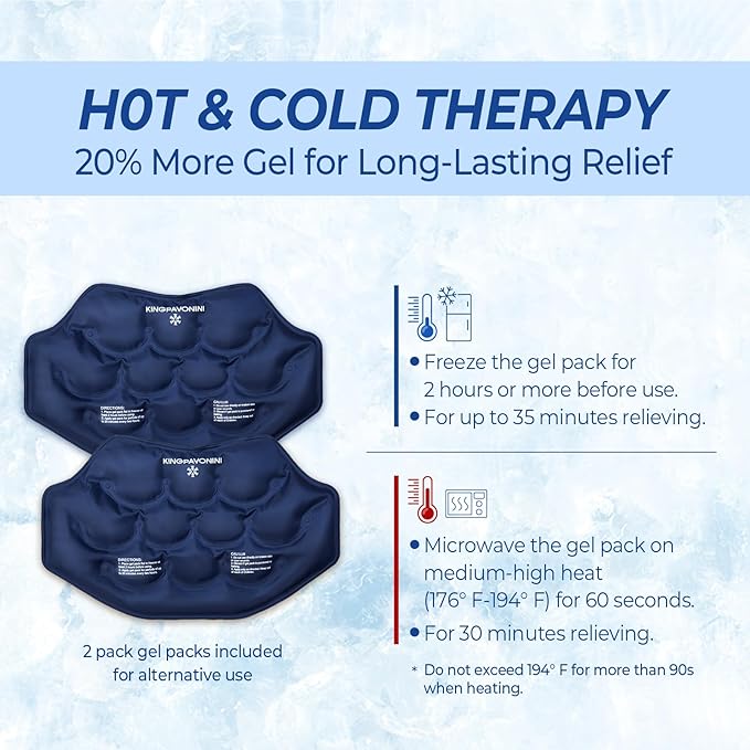 Extra Large Ice Pack for Back Pain Relief, 2 Gel Packs, Blue | 35-Min Long-Lasting & Instant Pain Relief, Leakproof Back Ice Pack, Extension Strap, Hot Cold Therapy, Skin-Safe Lycra Fabric