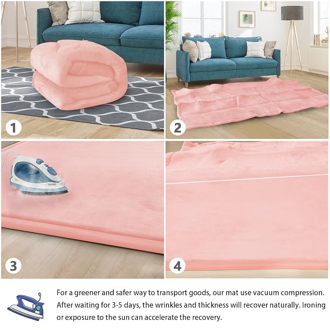 Baby Play Mat for Floor Nursery Rug Muscle Mat Area Rug Playroom Rug 47"x47" Playpen Mat Elastic Foam 1.3" Thick Crawling Mat for Babies,Toddlers, Infants, Kids,Light Pink