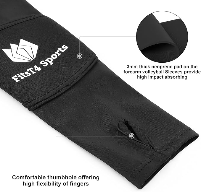 FitsT4 Sports Volleyball Arm Sleeves for Girls Passing Forearm Sleeves with Protection Pads and Thumbhole for Youth