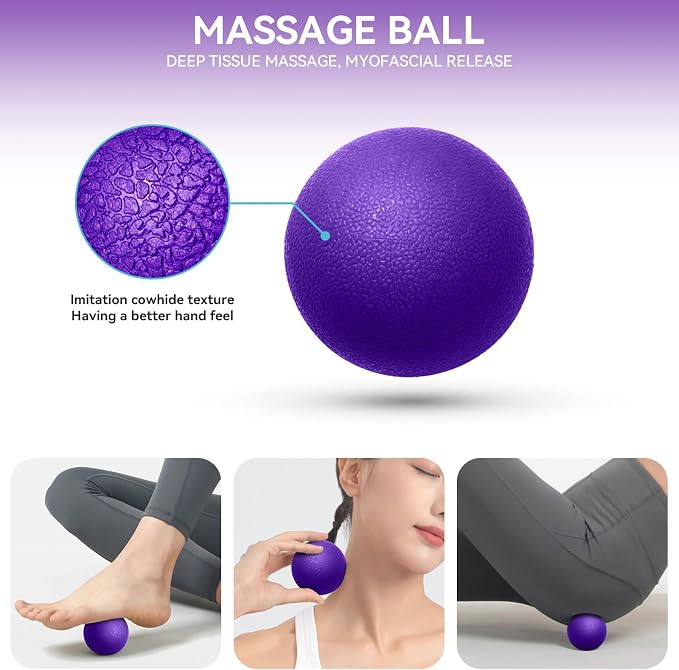Krightlink 5 in 1 Foam Roller Set High Density Deep Tissue Massager | Trigger Point Massage Roller for Muscle Massage, Massage Ball, Resistance Band for Whole Body Physical Therapy Purple