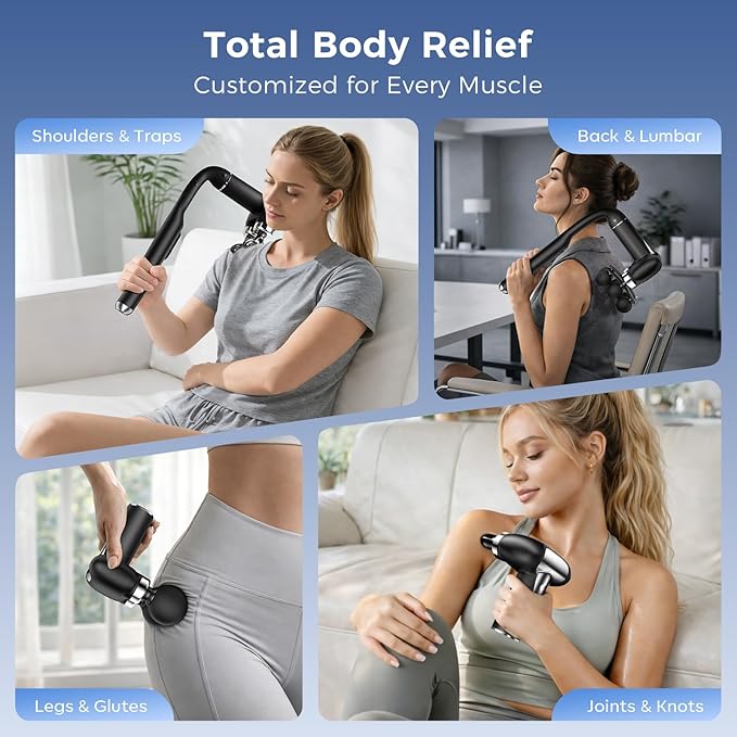 6-Head Massage Gun with Upgraded Detachable Extension Handle – Deep Tissue Percussion Massager for Neck, Shoulder, Back, Leg & Full Body Muscle Relaxation, Portable Handheld Massager