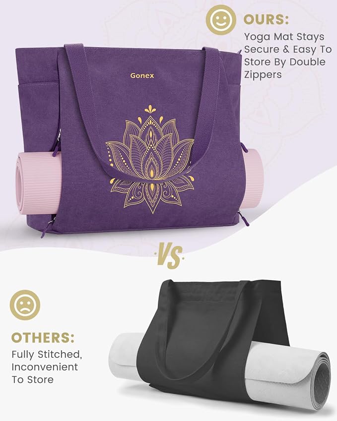 Gonex Yoga Mat Bag with Zipper Mat Carrier Canvas Gym Tote | Durable Canvas, Zipper Closures Prevent Slipping, Quick Access, Bottle Holder, Fits Yoga Blocks, Gym & Travel Use