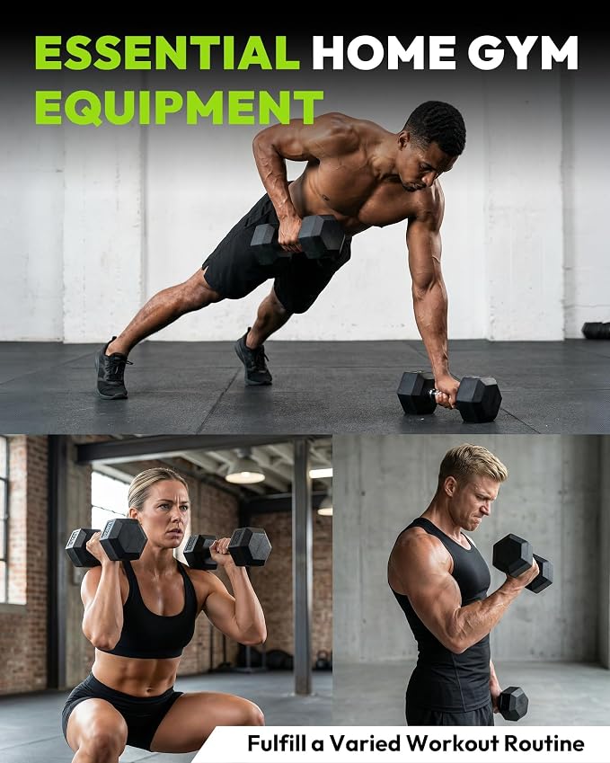 HANDBODE Dumbbell Set with Rack, Rubber Coated Fixed Dumbbells 390-790 lbs | Heavy Duty Hexagonal Weights, Non-Roll Hexagon Shape for Stability, Home Gym Strength Training Equipment