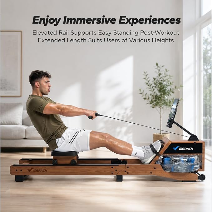 MERACH Water Rowing Machines for Home, Foldable Row Machine with 400LBS Weight Capacity, Dedicated Monitor and Comfortable Seat, Free MERACH App for Immersive Water Rower