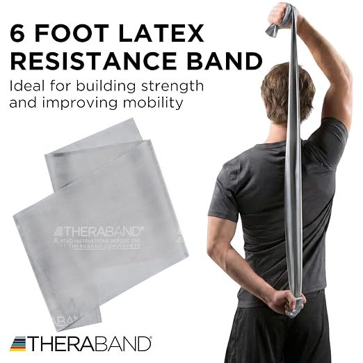 THERABAND Resistance Band, Exercise Workout, Physical Therapy, Silver, 6 Ft | THERABAND elastic resistance band for exercise, strength training, physical therapy and at-home workouts
